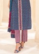 Shagufta Printed Pant Style Suit In Blue Color