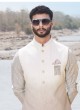 Designer Moccasin And White Shaded Color Nehru Jacket Set