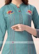 Thread Work Kurti In Teal Blue