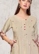 Thread Work Kurti Set In Cream Color