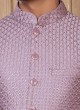 Lavender Thread Embroidered Wedding Nehru Jacket Set