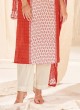 Shagufta Printed Pant Style Suit In Rust And Cream Color