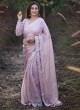 Organza Fabric Ethnic Saree In Peach Color