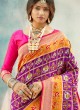 Purple Banarasi Silk Patola Saree With Elephant Motif