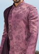 Attractive Onion Pink Indowestern Set In Brocade Silk