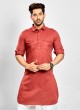 Rust Color Pathani Suit In Cotton Fabric
