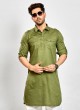 Simple Pathani Set In Mehndi Green Color