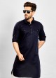 Navy Blue Pathani Set In Cotton Fabric