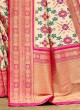 Off- white And Pink Patola Print Saree