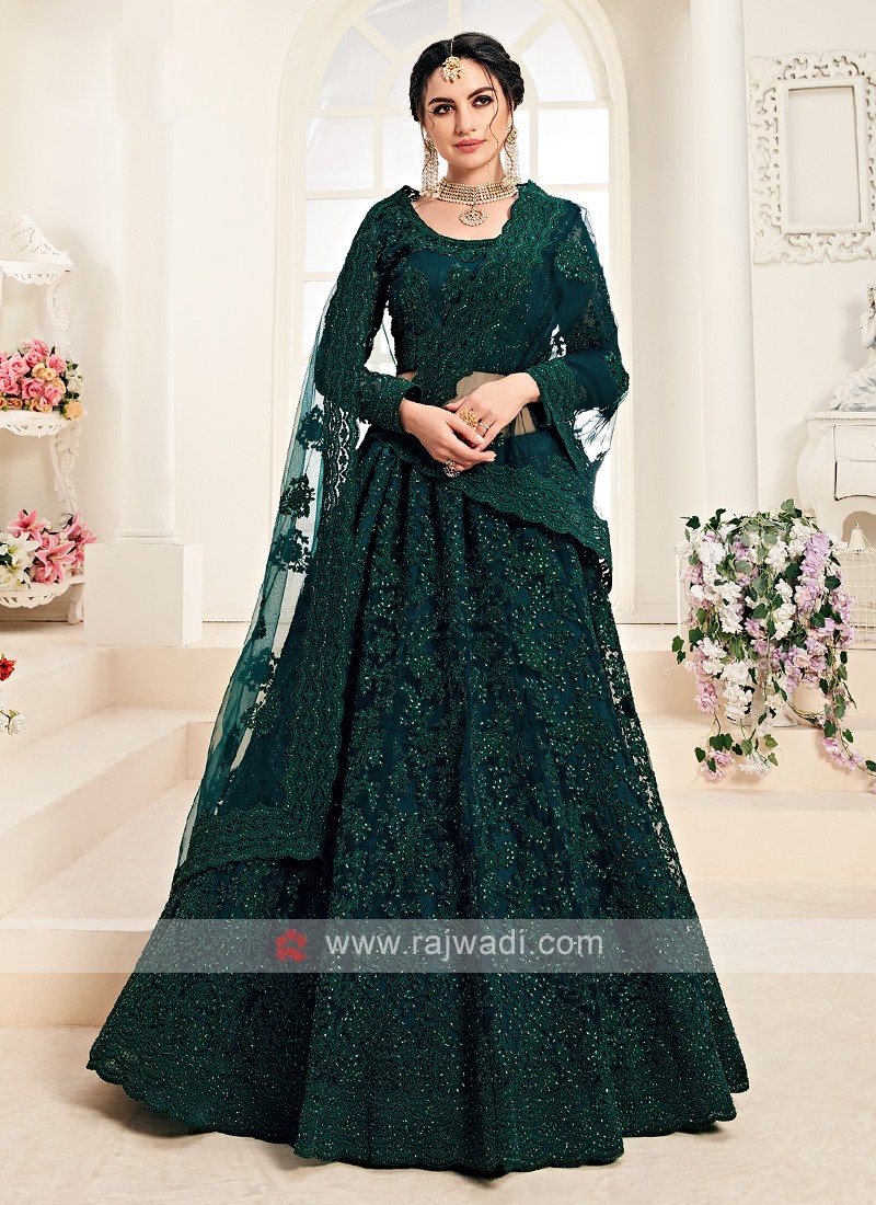 bottle green color lehenga choli