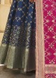 Wedding Wear Jacquard Silk Blue Anarkali Suit
