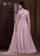 Onion Pink Embroidered Anarkali Suit In Butterfly Net With Dupatta