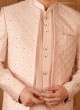 Readymade Peach Embroidered Jacket Style Indowestern Set