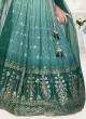 Turquoise Embroidered Chiffon Lehenga Choli Set