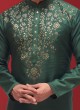 Wedding Wear Green And Golden Kurta Pajama