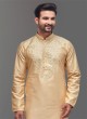 Cotton Silk Golden Cream Kurta Pajama For Wedding
