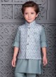 Stylish Printed Nehru Jacket In Grey Color