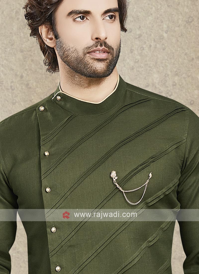 Cotton Blend Kurta Set in Mehandi Green - 40