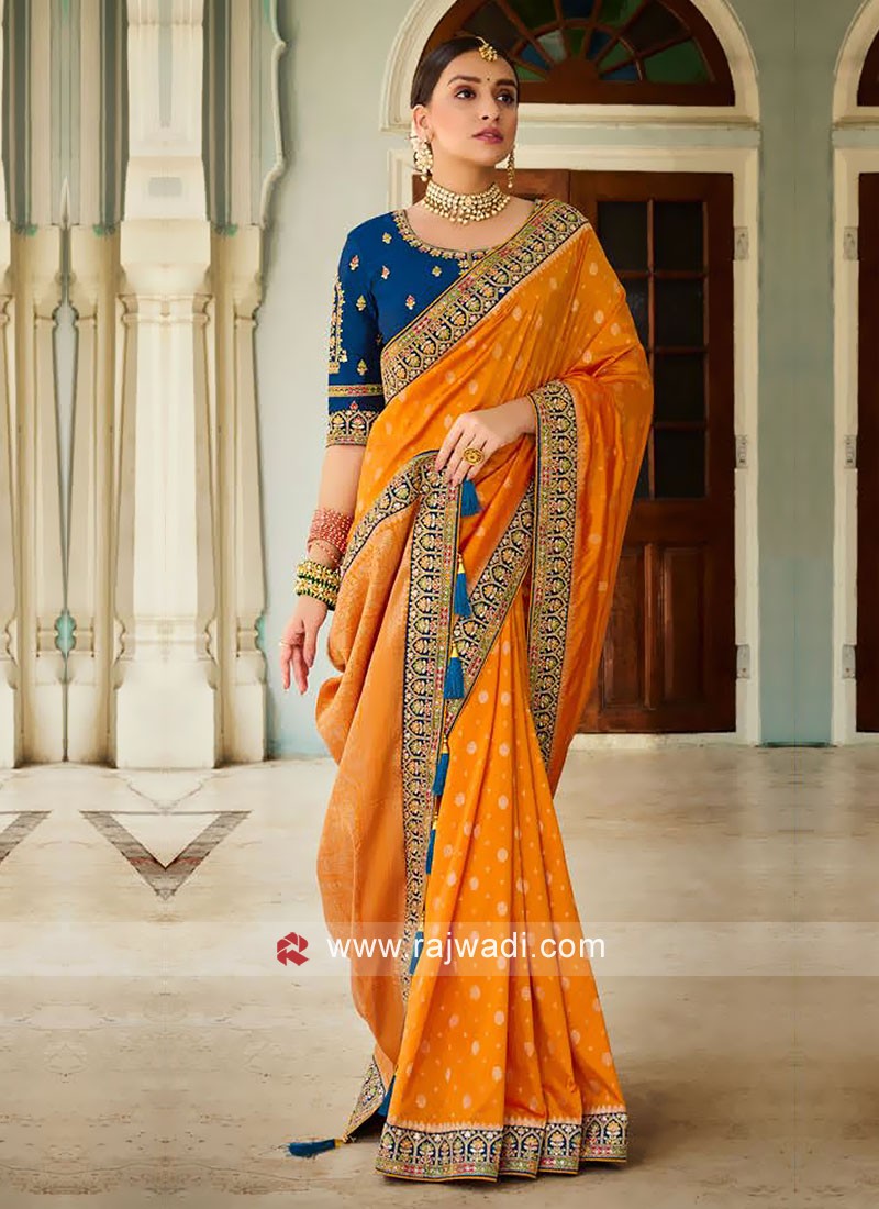 Orange And Blue Party Wear Ladies Art Silk Saree, 6.3 m (with blouse piece)  at Rs 5000 in Chennai