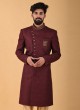 Maroon And Golden Jacquard Silk Indowestern