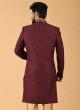 Maroon And Golden Jacquard Silk Indowestern