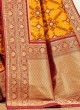 Mustard Yellow And Red Color Patola Print Saree