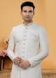 Readymade White Color Art Silk Indowestern Set