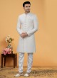 Readymade White Color Art Silk Indowestern Set