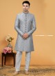 Wedding Wear Grey Embroidered Indowestern Set