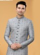 Wedding Wear Grey Embroidered Indowestern Set