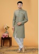 Readymade Light Olive Thread Men's Indowestern Set