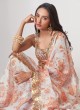 Off White Floral Printed Designer Saree
