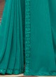 Teal Blue Designer Chiffon Saree