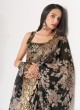 Black Organaza Designer Floral Print Saree