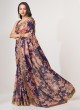 Lovely Purple Floral Printed Organza Party Wear Saree