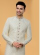 Cream Readymade Asymmetric Indowestern Set