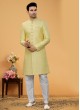 Light Green Thread Embroidered Indowestern Set For Men