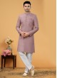 Onion Pink  And Off White Indowestern Set For Men