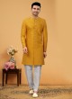 Orange Mens Embroidered Indowestern Set