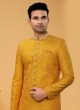 Orange Mens Embroidered Indowestern Set