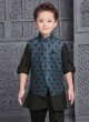 Black And Blue Thread Work Nehru Jacket Set For Boy