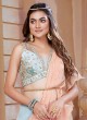 Light Sky Blue Palazzo Suit With Peach Ruffled Dupatta