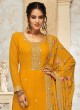 Musatrd Yellow Embroidered Georgette Dress Material