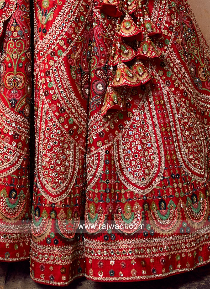 Designer Red Bridal Lehenga Choli In Raw Silk