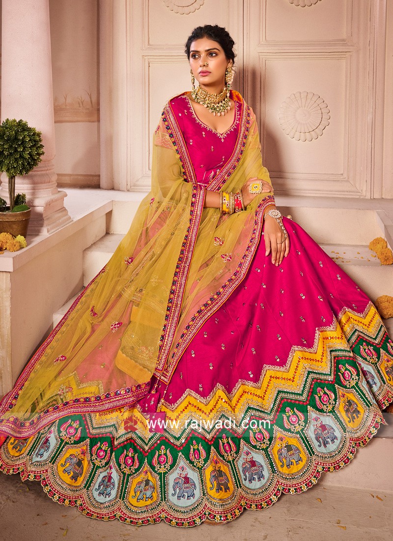 Wedding Wear Lehenga Choli In Rani Color