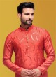 Embroidered Indian Red Kurta Pajama In Silk