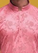 Stylish Pink Thread Embroidered Indowestern For Men