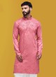 Stylish Pink Thread Embroidered Indowestern For Men
