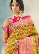 Mustard Yellow And Pink Color Patola Print Saree