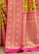 Mustard Yellow And Pink Color Patola Print Saree